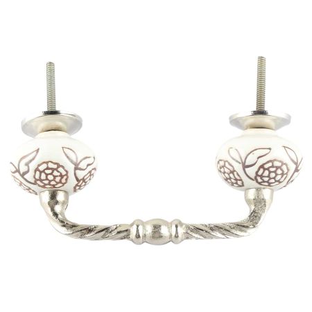 White With Brown Marigold Etched Ceramic Cut Bridge Handle Online